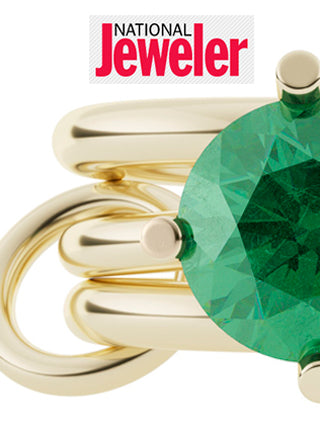 NationalJeweler.com features the Bespoke One of a Kind Emerald Spinelli Kilcollin ring in a May Birthstone Piece of the Week story.