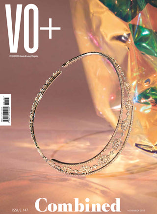 Spinelli Kilcollin featured in VO+ November 2018 issue, highlighting the Nebula CCW Bar Necklace