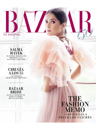 Salma Hayek wearing Spinelli Kilcollin Virgo linked rings for Harpers Bazaar Mexico