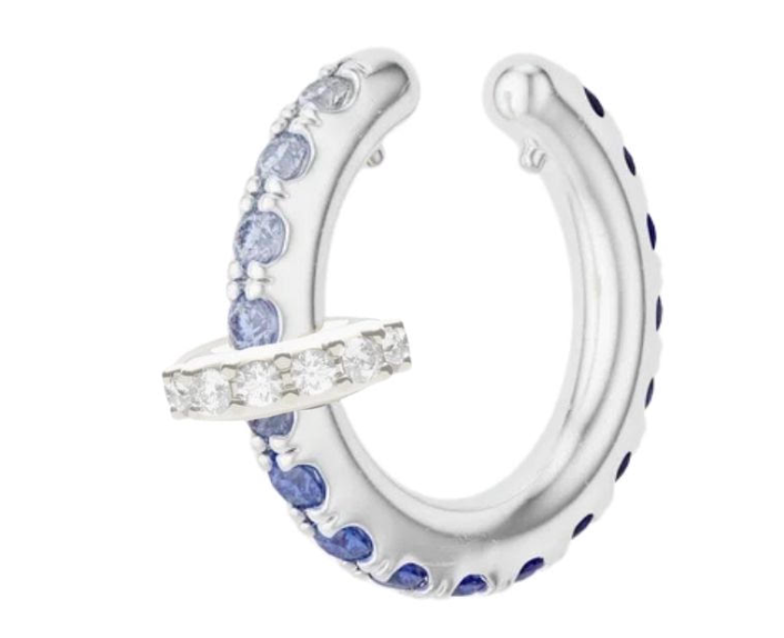 Custom Elara WG Blue Ombré Ear Cuff with WG White Diamond Pavé Annulet for Ariel Woodman
