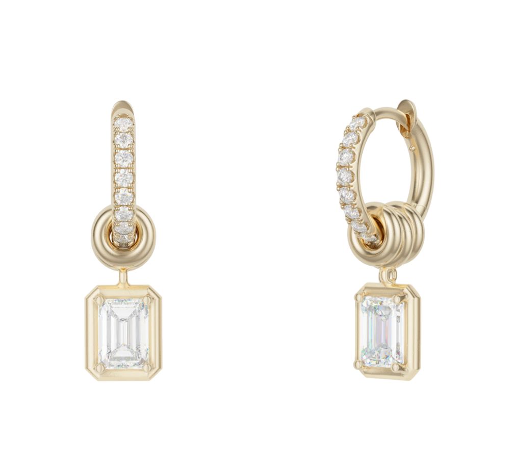 Custom Zahra Pave Emerald Cut Earrings for Sally